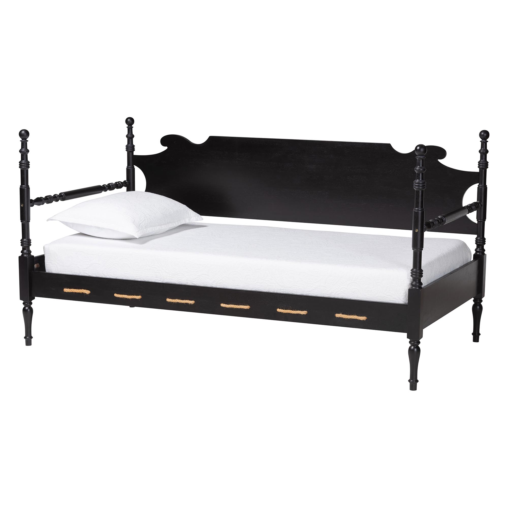 Baxton Studio Gaetano Wood Daybed with Turned Spindle Post, Black, Twin